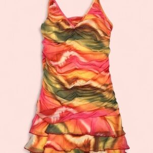 Y2K 2000s Style Multicolor Swirl Ruffle Dress